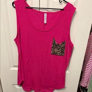 Vibrant Pink Tank Top with Leopard Pocket